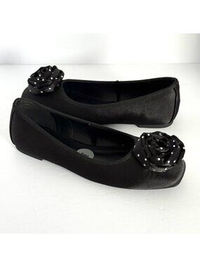 New York & Company Women’s Black Ballet Flats with Floral Accent Size 7